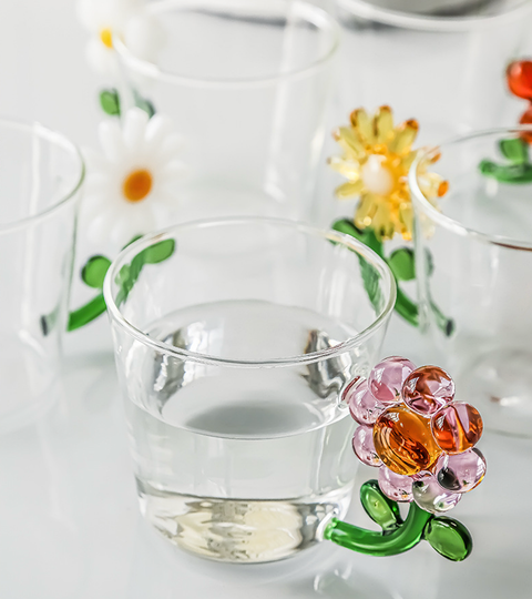 TASSE VERRE - ANSE FLEURS ROSE 250 mL