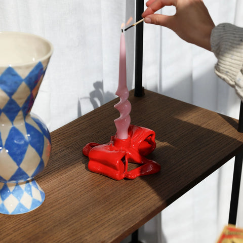 BOUGEOIR CÉRAMIQUE - NOEUD ROUGE
