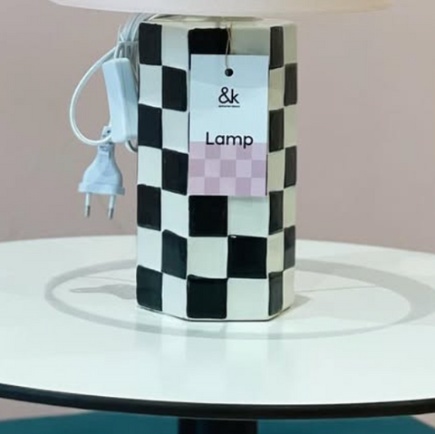 LAMPE À POSER CERAMIQUE - DAMIER NOIR ET BLANC