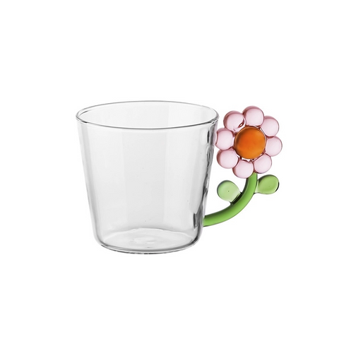 TASSE VERRE - ANSE FLEURS ROSE 250 mL