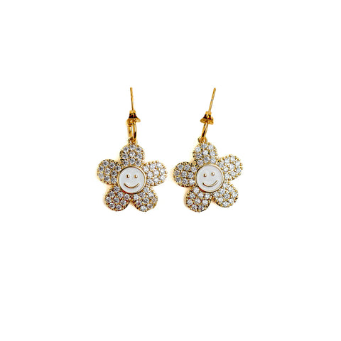 BOUCLES D'OREILLES SMILEY - FLEURS STRASS