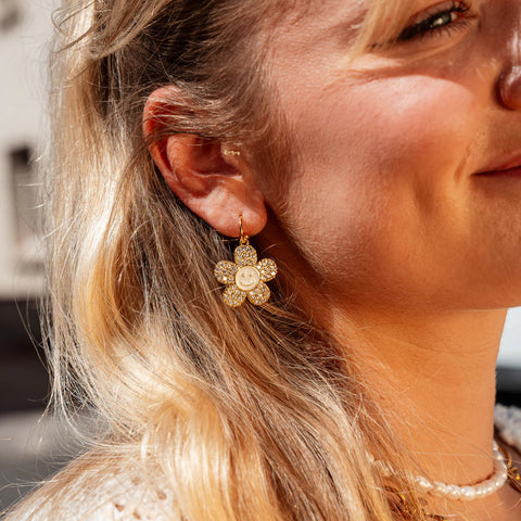 BOUCLES D'OREILLES SMILEY - FLEURS STRASS
