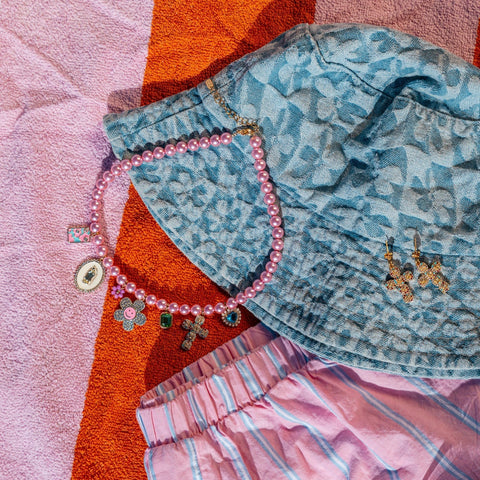 COLLIER PERLES ROSES & PAMPILLES - MAMY DOMITILLE