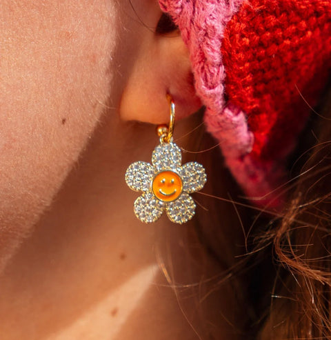 BOUCLES D'OREILLES SMILEY - FLEURS STRASS