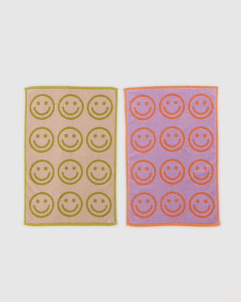 PETITE SERVIETTE REVERSIBLE - SMILEY COLORÉS / LOT DE 2