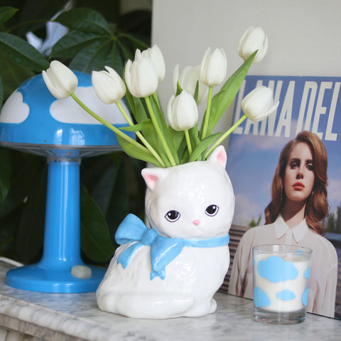 VASE CERAMIQUE - CHAT BLANC