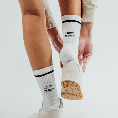CHAUSSETTES BRODEES BLANCHES - SORRY I'M BUSY