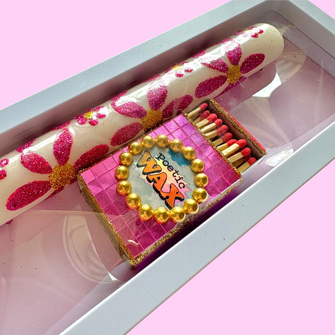 COFFRET BOUGIE + ALLUMETTES - PAILLETTES ET STRASS