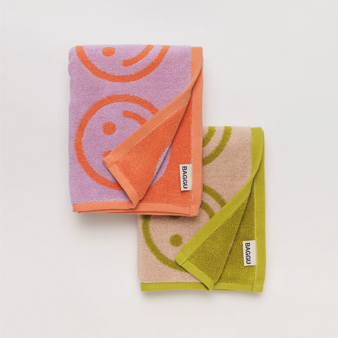 PETITE SERVIETTE REVERSIBLE - SMILEY COLORÉS / LOT DE 2