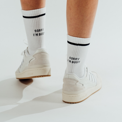 CHAUSSETTES BRODEES BLANCHES - SORRY I'M BUSY