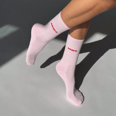 CHAUSSETTES BRODEES ROSES - AMORE
