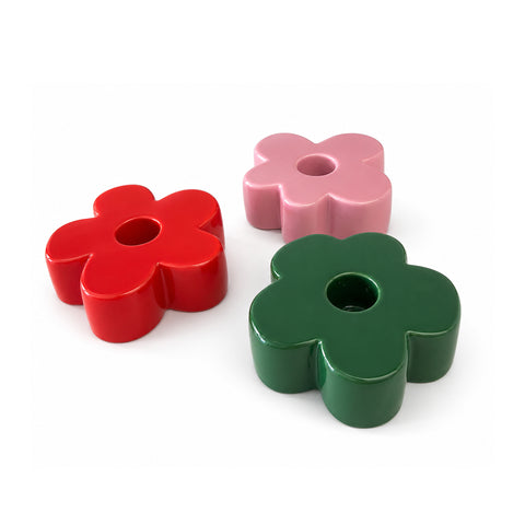 BOUGEOIR CERAMIQUE COLORÉ x3 - FLEURS