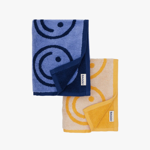 PETITE SERVIETTE REVERSIBLE - SMILEY COLORÉS / LOT DE 2