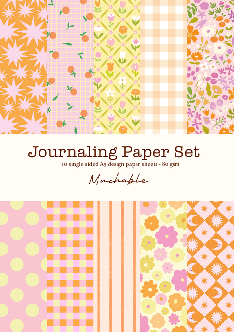 SET 10 FEUILLES A5 JOURNALING & SCRAPBOOKING - CARREAUX & FLEUR