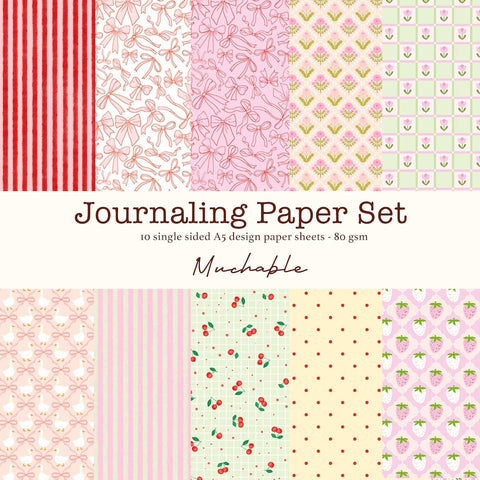 SET 10 FEUILLES A5 JOURNALING & SCRAPBOOKING - NOEUD & FLEUR