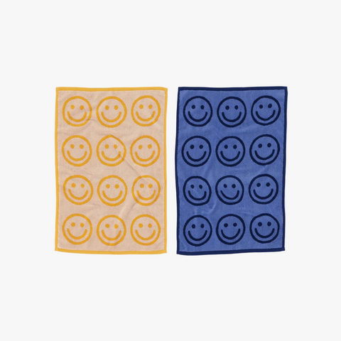 PETITE SERVIETTE REVERSIBLE - SMILEY COLORÉS / LOT DE 2
