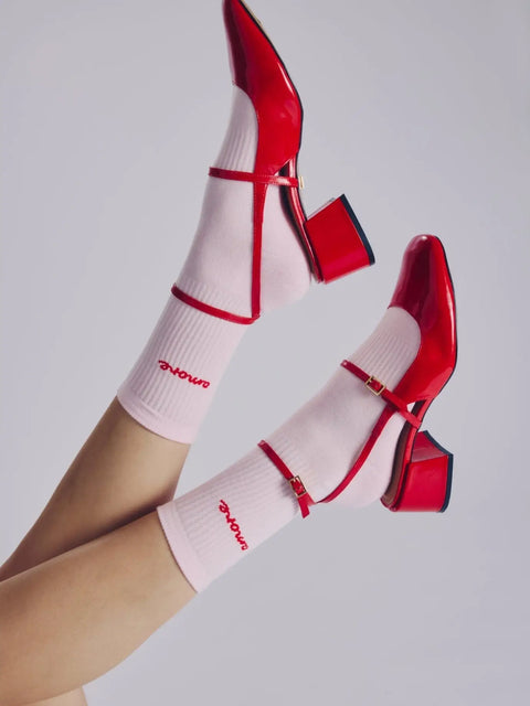 CHAUSSETTES BRODEES ROSES - AMORE