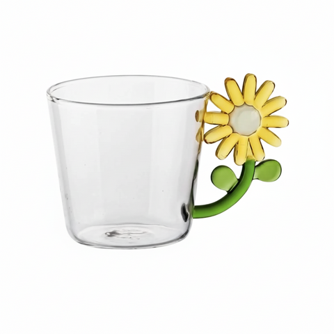 TASSE VERRE 250mL - ANSE FLEURS