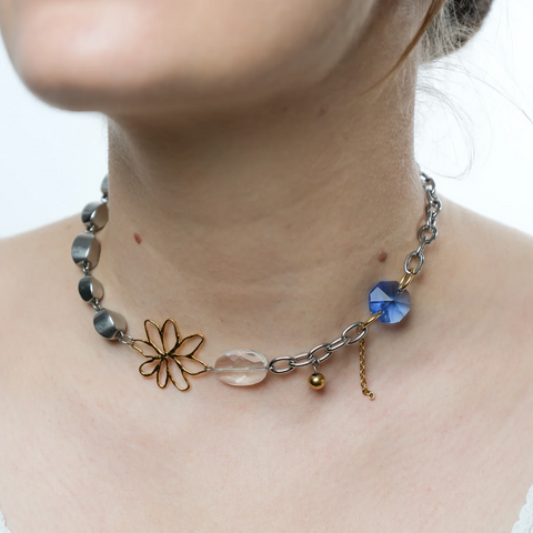 COLLIER UPCYCLÉ - OR ARGENT BLEU - SKY BLUE SKIN
