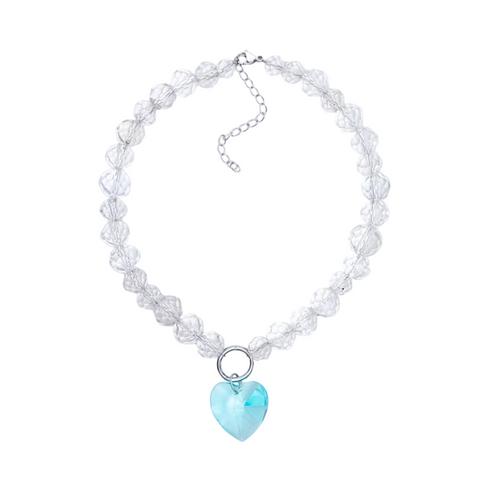 COLLIER UPCYCLÉ - PERLES & COEUR BLEU - SOMETHING BLUE
