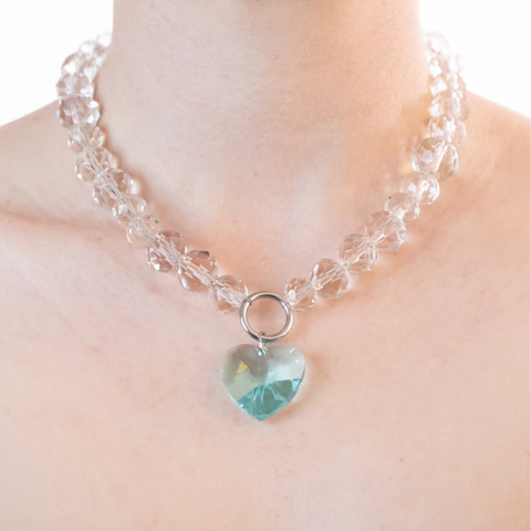 COLLIER UPCYCLÉ - PERLES & COEUR BLEU - SOMETHING BLUE