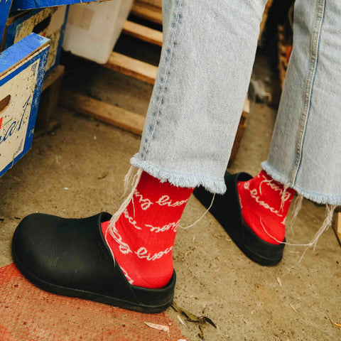 CHAUSSETTES ROUGES MOTIFS - BISOUS