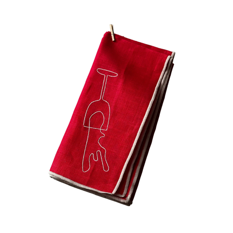 SERVIETTE DE TABLE EN LIN BRODEES x2 - VIN