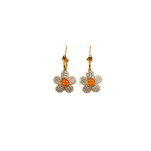 BOUCLES D'OREILLES SMILEY - FLEURS STRASS