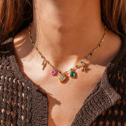 COLLIER STRASS MULTICOLORE & PAMPILLES - MAMY BRIGITTE