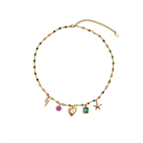 COLLIER STRASS MULTICOLORE & PAMPILLES - MAMY BRIGITTE