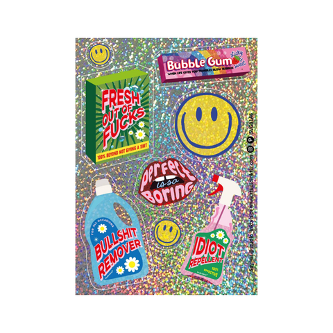 PLANCHE 8 STICKERS BRILLANTS - SMILEY SARCASTIQUE