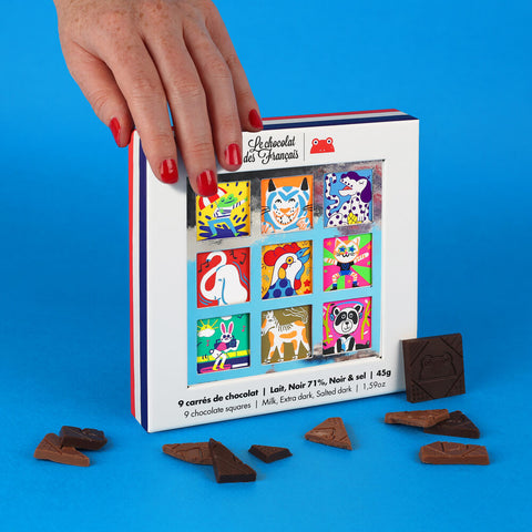 COFFRET CARRÉS CHOCOLAT BIO - ANIMAUX (x9)
