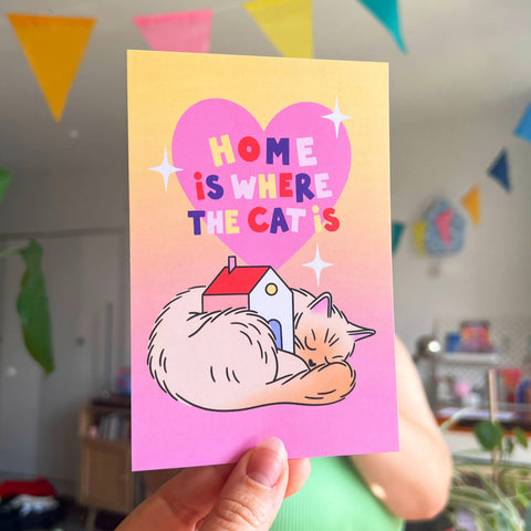 CARTE POSTALE CHAT - HOME IS WHERE THE CAT IS