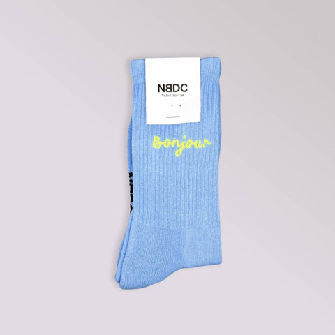 CHAUSSETTES BRODEES BLEUES - BONJOUR