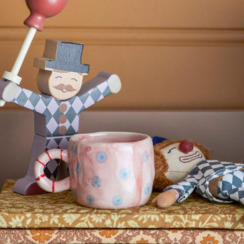 PETITE TASSE CERAMIQUE - ROSE POIS BLEU