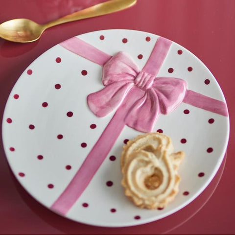 ASSIETTE CERAMIQUE - NOEUD ROSE
