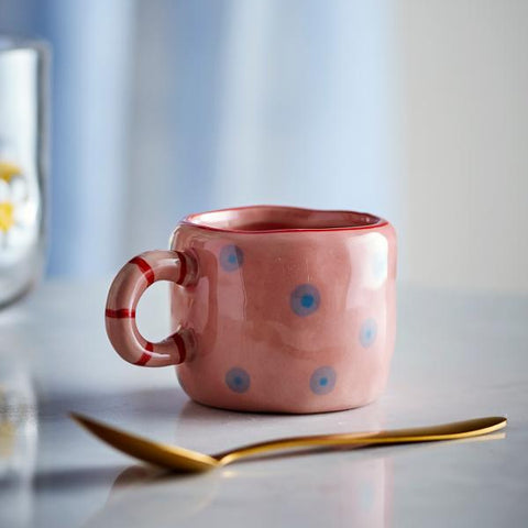 PETITE TASSE CERAMIQUE - ROSE POIS BLEU