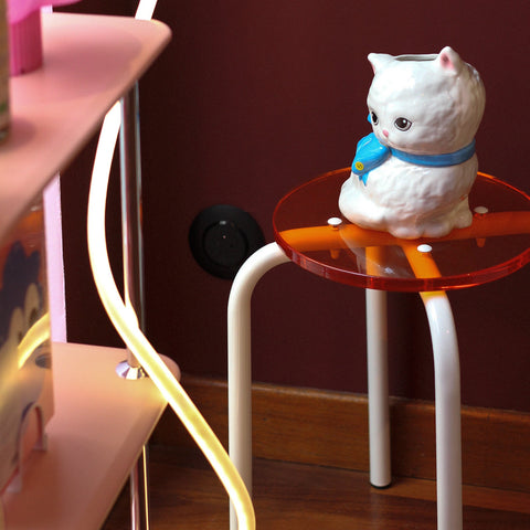 TABOURET PLEXIGLASS ACRYLIQUE - BLANC & BLEU OU ORANGE