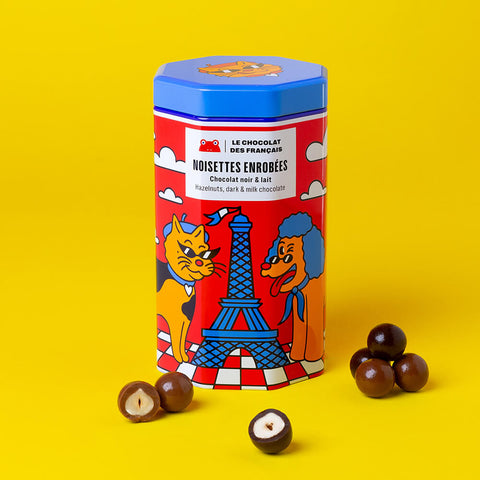 COFFRET NOISETTES ENROBEES CHOCOLAT NOIR & LAIT - CHIEN & CHAT