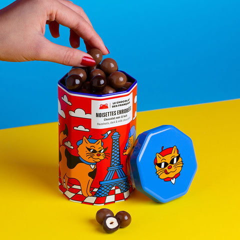 COFFRET NOISETTES ENROBEES CHOCOLAT NOIR & LAIT - CHIEN & CHAT